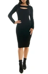 Nina Leonard Ribbed Cutout Long Sleeve Sweater Dress In Black