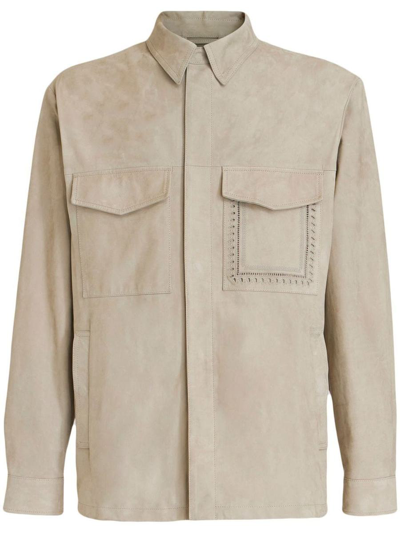 Etro Calf-leather Shirt In Grey