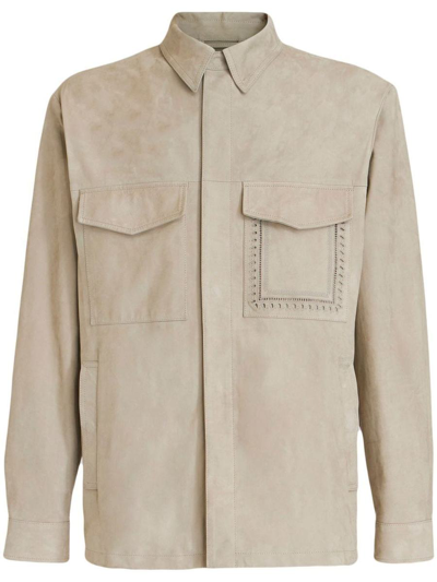 Etro Calf-leather Shirt In Marrón Topo