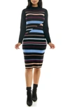 Nina Leonard Ribbed Long Sleeve Sweater Dress In Black Multi