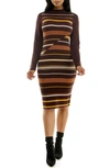 Nina Leonard Ribbed Long Sleeve Sweater Dress In Chocolate Multi
