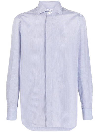 Finamore Regular Fit Striped Cotton Shirt In Blue