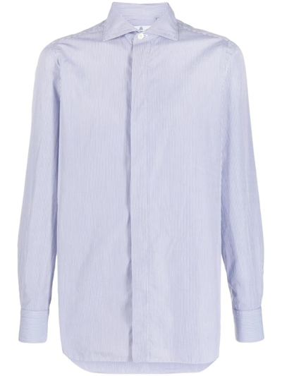 Finamore 1925 Finamore Regular Fit Striped Cotton Shirt In Blue