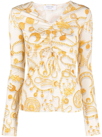 Marine Serre Ornament Moon-print Long-sleeve Top In White