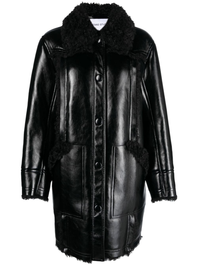Stand Studio Ramona Faux-leather Coat In Black