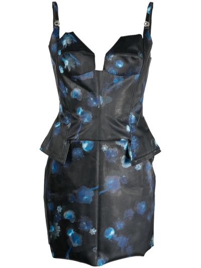 Coperni Holographic Floral-print Minidress In Black