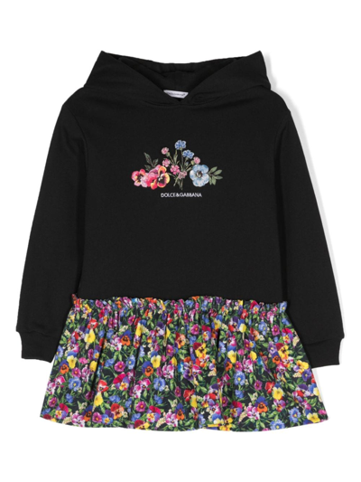 Dolce & Gabbana Kids' Logo-print Long-sleeve Dress In Black