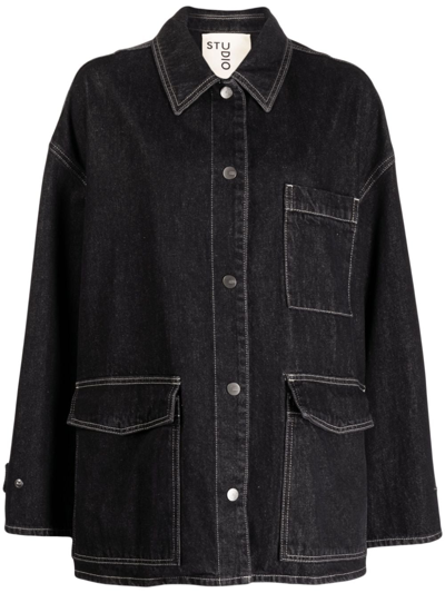 Studio Tomboy Drop-shoulder Denim Jacket In Black