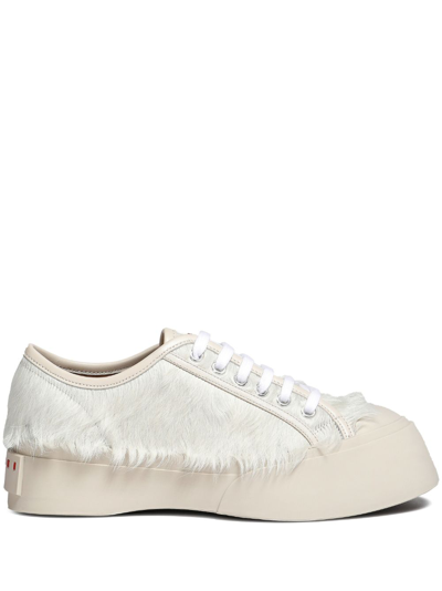 Marni Pablo Long-hair Lace-up Sneakers In 00w02 Natural White