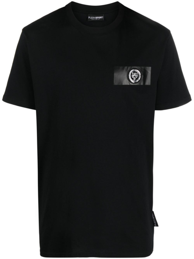Plein Sport Ss Logo-patch Cotton T-shirt In Black