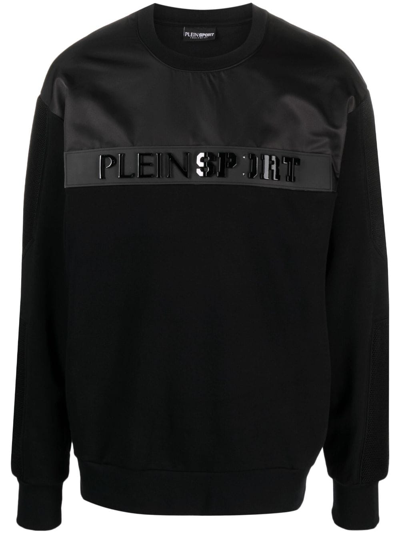 Plein Sport Ls Logo-patch Cotton Sweatshirt In Black