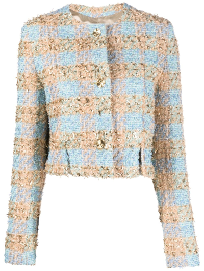 Nina Ricci Checked Tweed Jacket In Blue