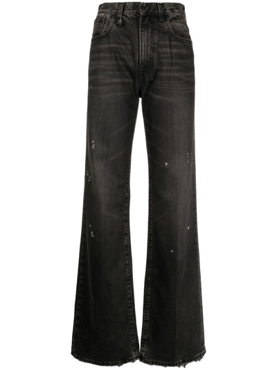 R13 Jane Distressed Paint-splattered High-rise Flared Jeans In Vintage Boyd Black