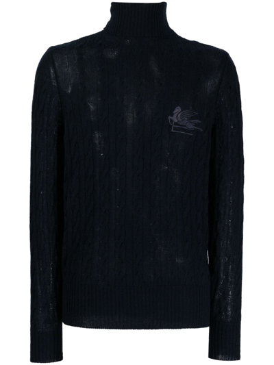 Etro Logo-embroidered Turtleneck Cashmere Sweater In Grey