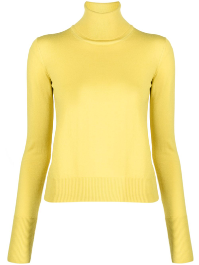 Patrizia Pepe Roll-neck Fine-knit Jumper In Yellow
