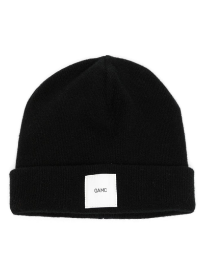 Oamc Logo-patch Cashmere Beanie In Black