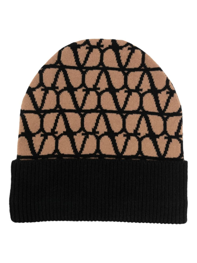 Valentino Garavani Toile Iconographe Cashmere Beanie In Brown