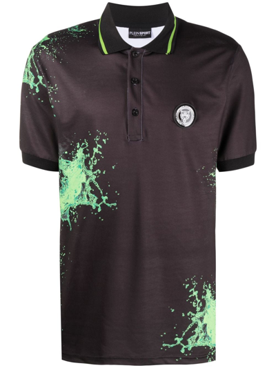 Plein Sport Splash-print Cotton Polo Shirt In Black