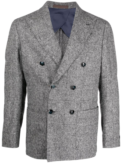 Barba Houndstooth-pattern Double-breasted Blazer In Gray