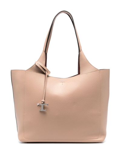 Tod's Medium Leather Tote Bag In Neutrals