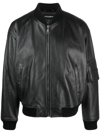 Dolce & Gabbana Leather Bomber Jacket In Black