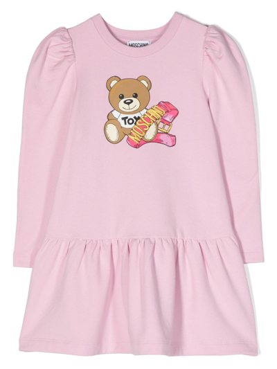 Moschino Kids' Teddy Bear Long-sleeve Dress In Pink