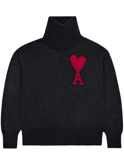 Ami Alexandre Mattiussi Ami De Coeur High-neck Jumper In Black