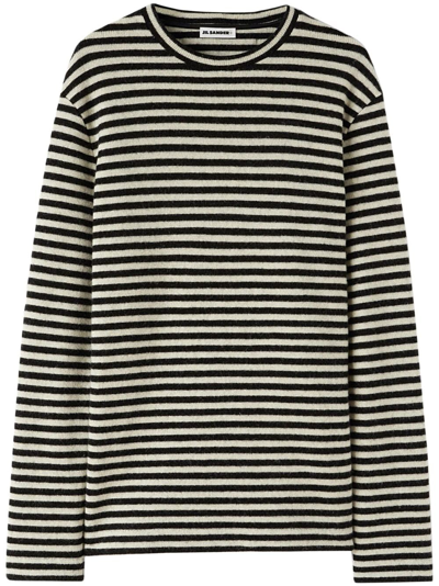 Jil Sander Logo-patch Striped Wool T-shirt In Black