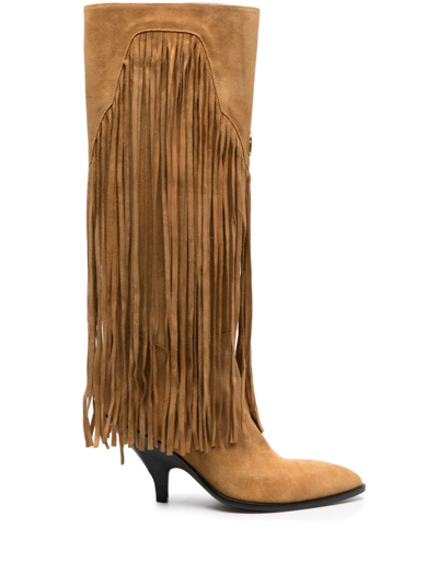 Bally 40mm Fringed Suede Boots In Neutrals