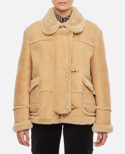 Fay Archive Shearling Mini Three Hooks Jacket In Brown