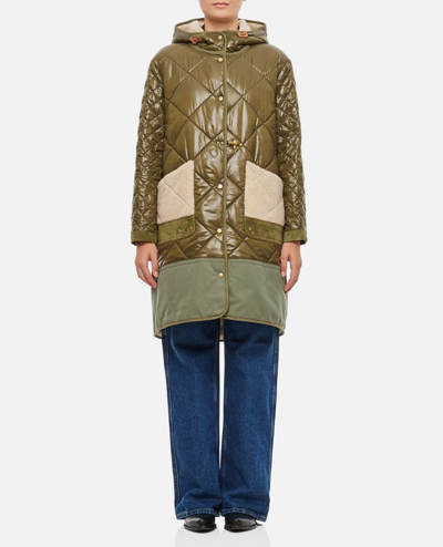 Fay Military 70s Quilted Parka Coat In Green