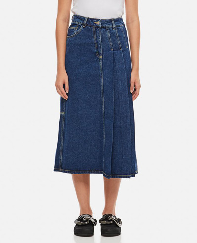 Saks Potts Bier Denim Pleated Midi Skirt In Blue