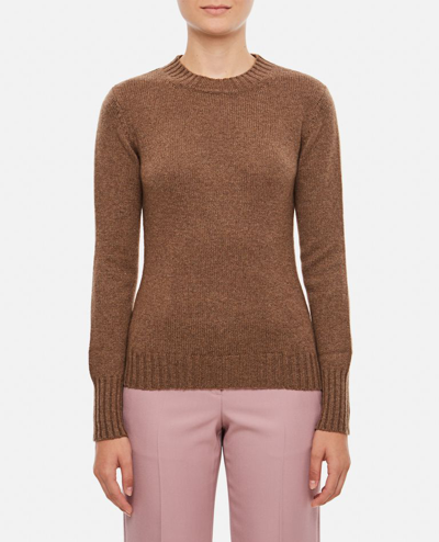 Max Mara Smirne Long Sleeved Crewneck Jumper In Brown