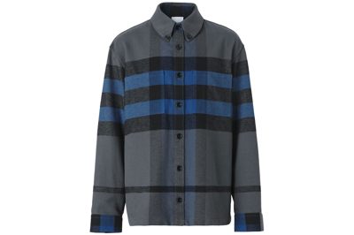 Pre-owned Burberry Vintage Check Flannel Button-down Shirt Grey/blue