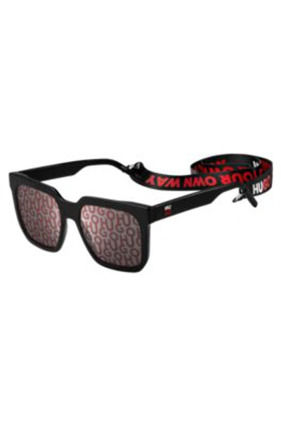 Hugo Black-acetate Sunglasses With Stacked-logo Lenses Men's Eyewear
