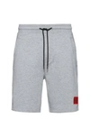 Hugo French-terry-cotton Shorts With Red Logo Label In Dark Grey