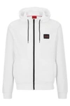 Hugo Boss Zip-through Sweatshirt In Terry Cotton With Logo Patch In White