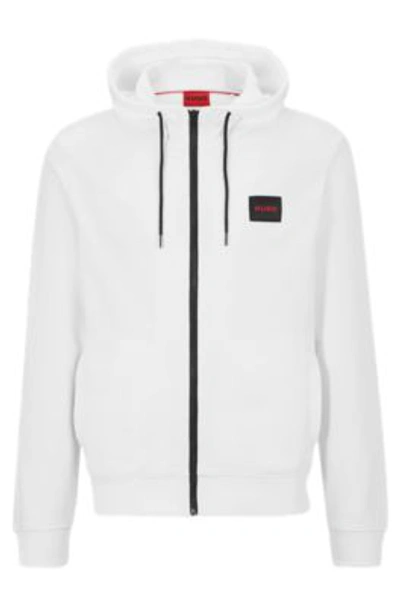 Hugo Zip-through Sweatshirt In Terry Cotton With Logo Patch In White