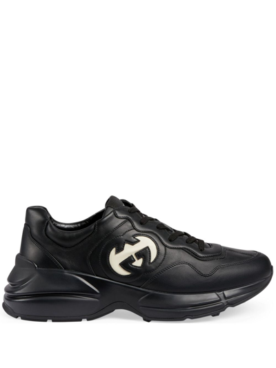 Gucci Rython Leather Sneakers In Black