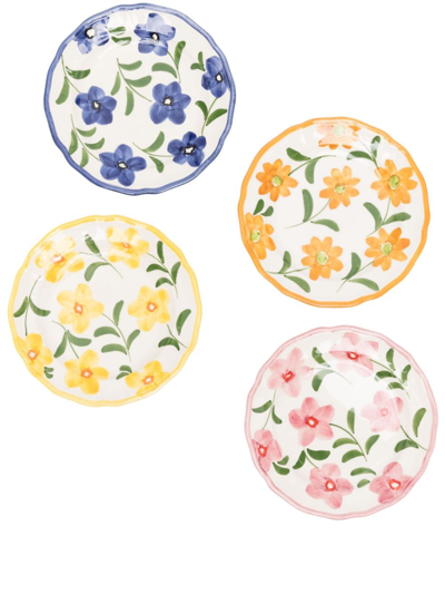 Les-ottomans Spring Hand-painted Ceramic Plates (set Of Four) In Weiss