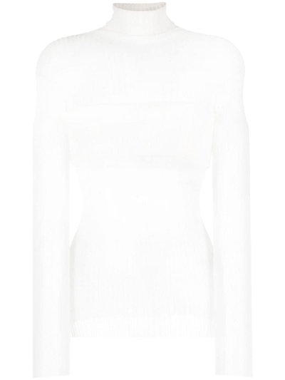 Quira Semi-sheer Ribbed-knit Top In Weiss