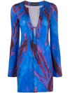 Louisa Ballou Print Viscose Mini Kaftan In Blau