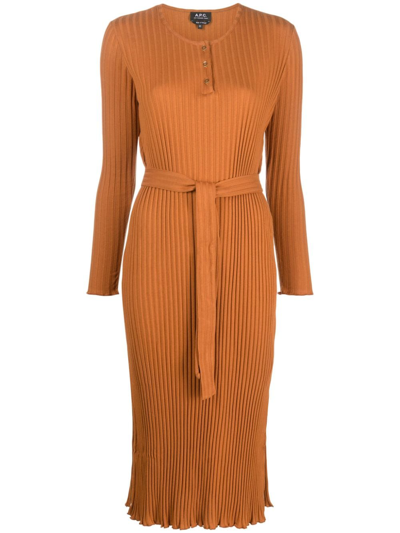 Apc Sandi Ribbed Knit Dress In Brown