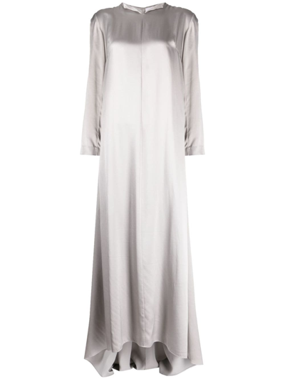 Shatha Essa Long-sleeve Belted Maxi Dress In Grey