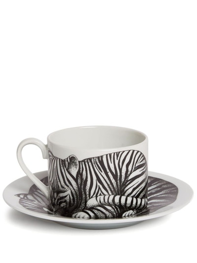 Fornasetti Tea Cup High Fidelity Tigrato In White/black