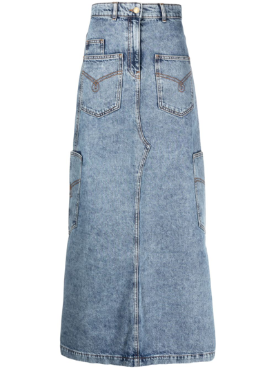 Moschino Jeans Denim Midi Skirt In Fantasy Print Blue