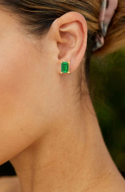 Savvy Cie Jewels 18k Yellow Gold Vermeil Prong Set Emerald Stud Earrings