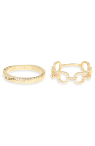 Nordstrom Rack Set Of 2 Pavé Cubic Zirconia Rings In Clear- Gold