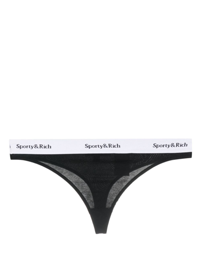 Sporty And Rich Serif Logo-print Thong In Black