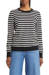 Nordstrom Crewneck Cashmere Sweater In Black- Ivory Josephine Stripe